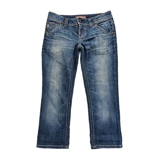 Mek Dnm Jeans Womens Size‎ 26 Bombay Capri Embroidered Flap Pockets Denim Blue - Picture 1 of 13
